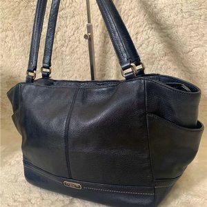 Coach Black Leather Tote Purse with Blue lining